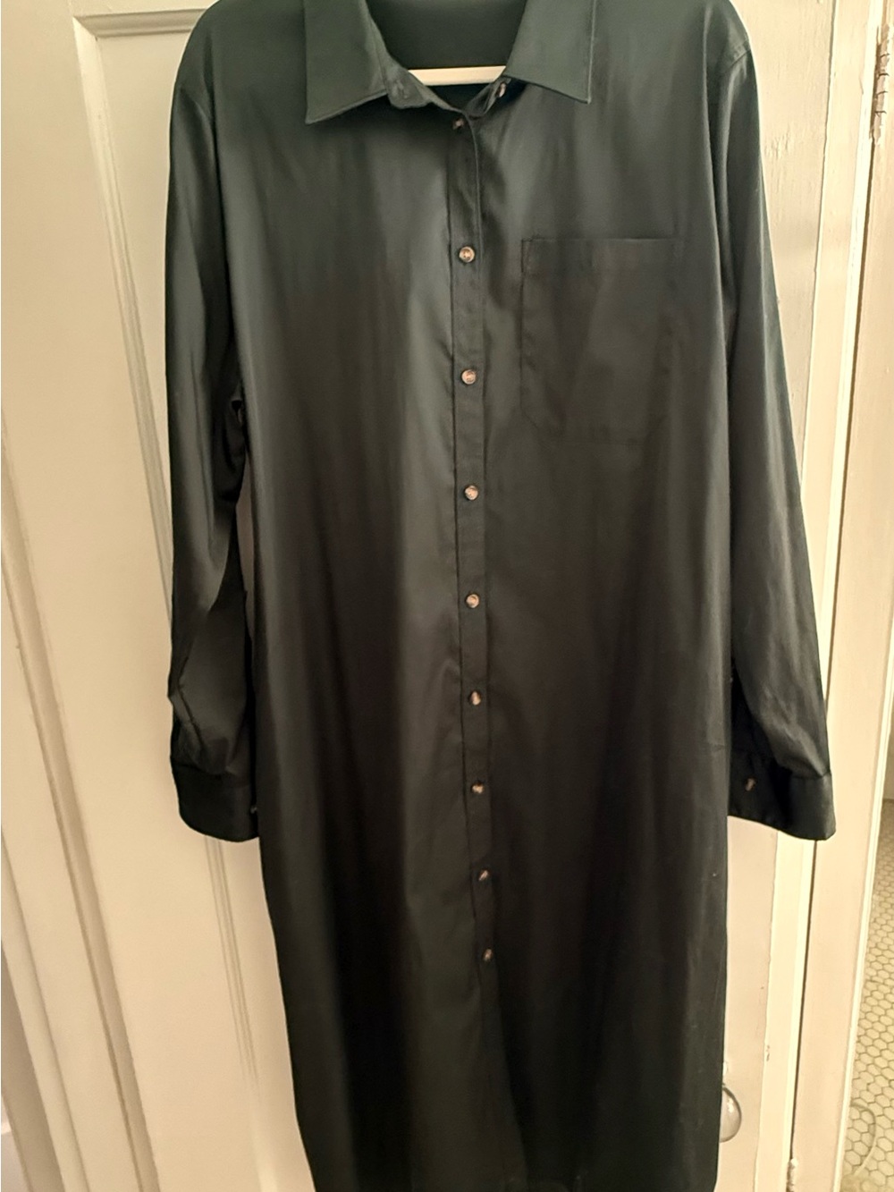 Universal Standard Forest Green Sateen Long-Sleeve Shirt Dress
